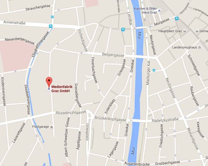 Eine Google Maps Übersicht der Medienfabrik Graz